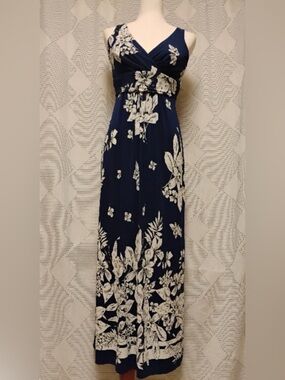 Chaps Navy and White Floral Maxi Dress